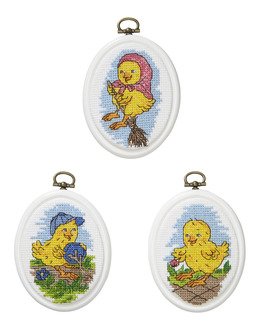 Broderikit Flexitavlor Söta kycklingar 3-pack