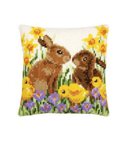 Broderikit Kudde Kaniner och kycklingar