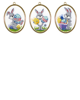 Broderikit Tavlor Påskkaniner 3-pack