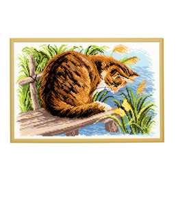 Broderipakke Bilde Katten ved elven Strikking, pynt, garn og strikkeoppskrifter