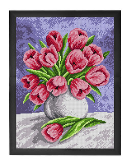 Stramei Tulipaner i vase Strikking, pynt, garn og strikkeoppskrifter