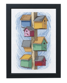 Broderikit Tavla Fågelholkar på rad