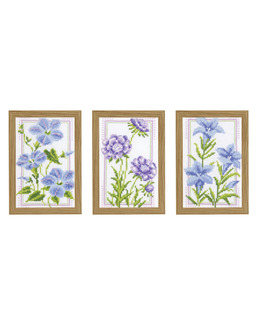 Broderikit Tavlor Lila blomster 3-pack