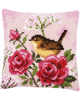 Broderikit Kudde Fågel på rosor