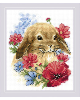 Broderikit Tavla Kanin & Blommor