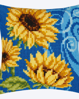 Broderikit Kudde Solrosor på blått