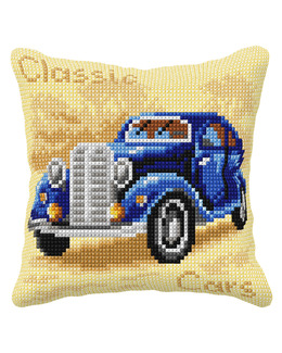 Broderikit Kudde Blå Bil