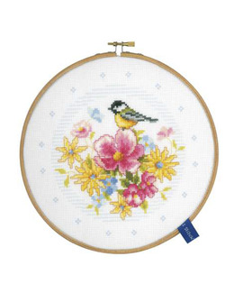Broderikit Tavla blommor och fågel