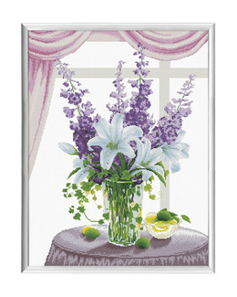 Broderikit Tavla Liljor & Stockrosor