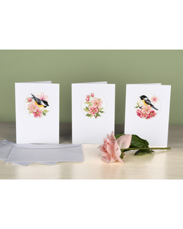 Broderikit Kort Fåglar & Blomster