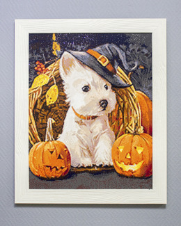 Diamond painting Halloween hund Strikking, pynt, garn og strikkeoppskrifter