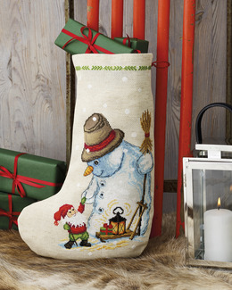 Broderikit Julstrumpa Snögubben