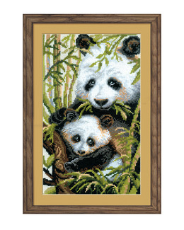 Broderikit Tavla Panda med unge