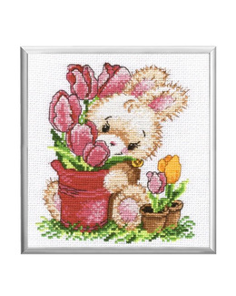 Broderikit Tavla Kanin i Vårblomster