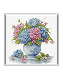 Broderikit Tavla Vas med Hortensia