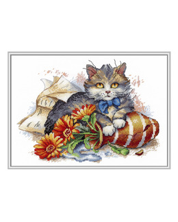 Broderikit Tavla Busig Katt