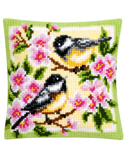 Broderikit Kudde Fåglar i körsbärsblomster