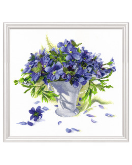 Broderikit Tavla Blå blommor