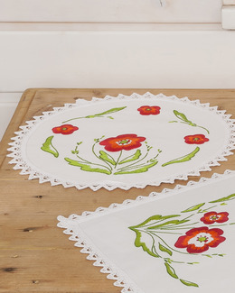 Broderikit Doily rund Vallmo med eller utan garn
