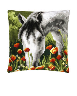 Broderikit Kudde Vit häst