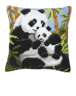Broderikit Kudde Pandafamilj