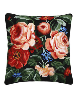 Broderikit Kudde Rosor på svart