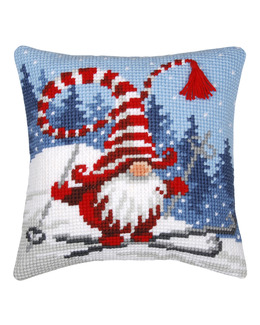 Broderikit Kudde Nisse på skidor