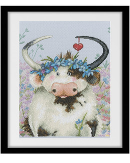 Broderikit Tavla Ko i blomstertid