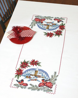 Broderikit Middagsduk Småfåglar vid Kyrkby