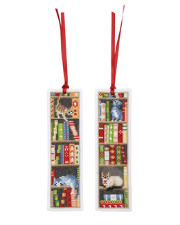 Broderikit Bokmärke Katt i bokhylla 2-Pack