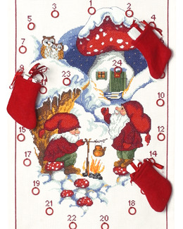 Broderikit Kalender Tomten kokar kaffe