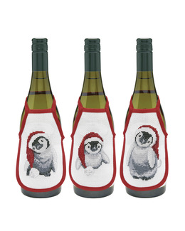 Broderikit Flaskförkläden Pingviner 3-pack