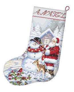 Broderikit Julstrumpa Tomten och snögubben