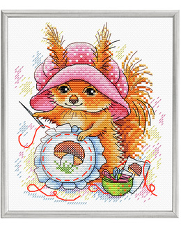 Broderikit Tavla Ekorre Broderar