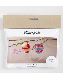 Hobbysett Pom-Pom Egg Strikking, pynt, garn og strikkeoppskrifter