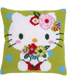 Broderipakke Pute Hello Kitty Blomster Strikking, pynt, garn og strikkeoppskrifter