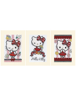 Broderipakke Kort Hello Kitty 3-pk Strikking, pynt, garn og strikkeoppskrifter