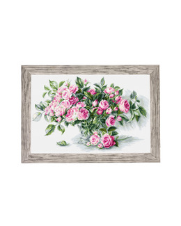 Broderikit Tavla Vas med rosa rosor