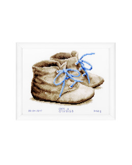 Broderikit Födelsetavla Skor