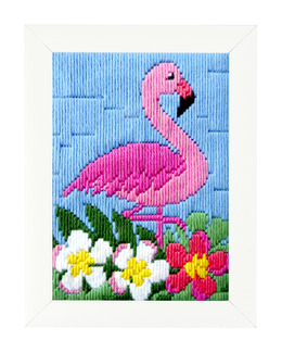 Broderipakke Langsting Flamingo Strikking, pynt, garn og strikkeoppskrifter