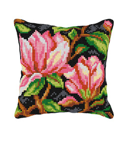 Broderikit Kudde Rosa blommor