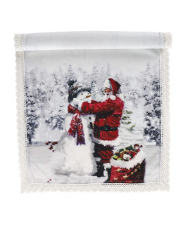 Bordslöpare med Tryckt Julmotiv och spetskant
