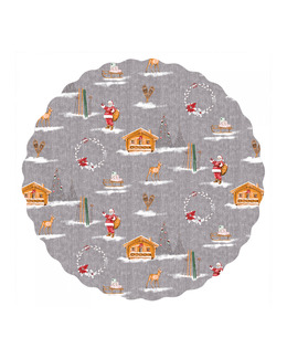 Julevoksduk rund ø 140 cm Nisse og tømmerhytta Strikking, pynt, garn og strikkeoppskrifter