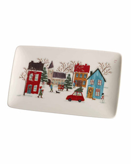Porslins assiett/serveringsfat Vinter med tryckt handritat motiv 1-pack